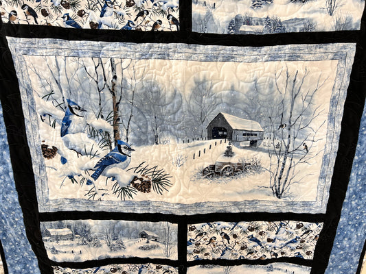 Winter Blue Jay Flannel Quilt