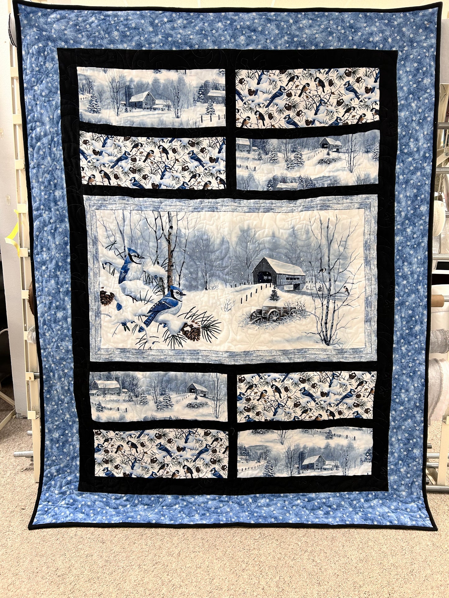 Winter Blue Jay Flannel Quilt