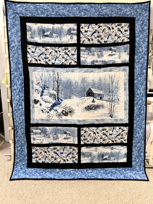 Winter Blue Jay Flannel Quilt